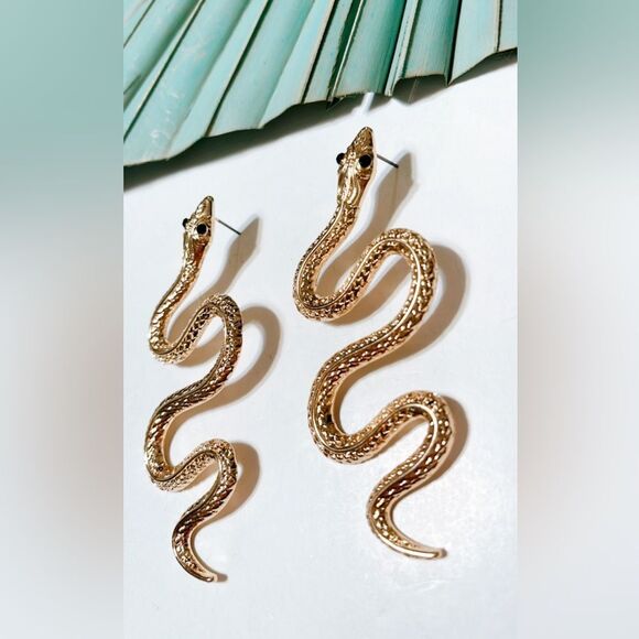 Gold snake dangle earrings S89 - Picture 2 of 3